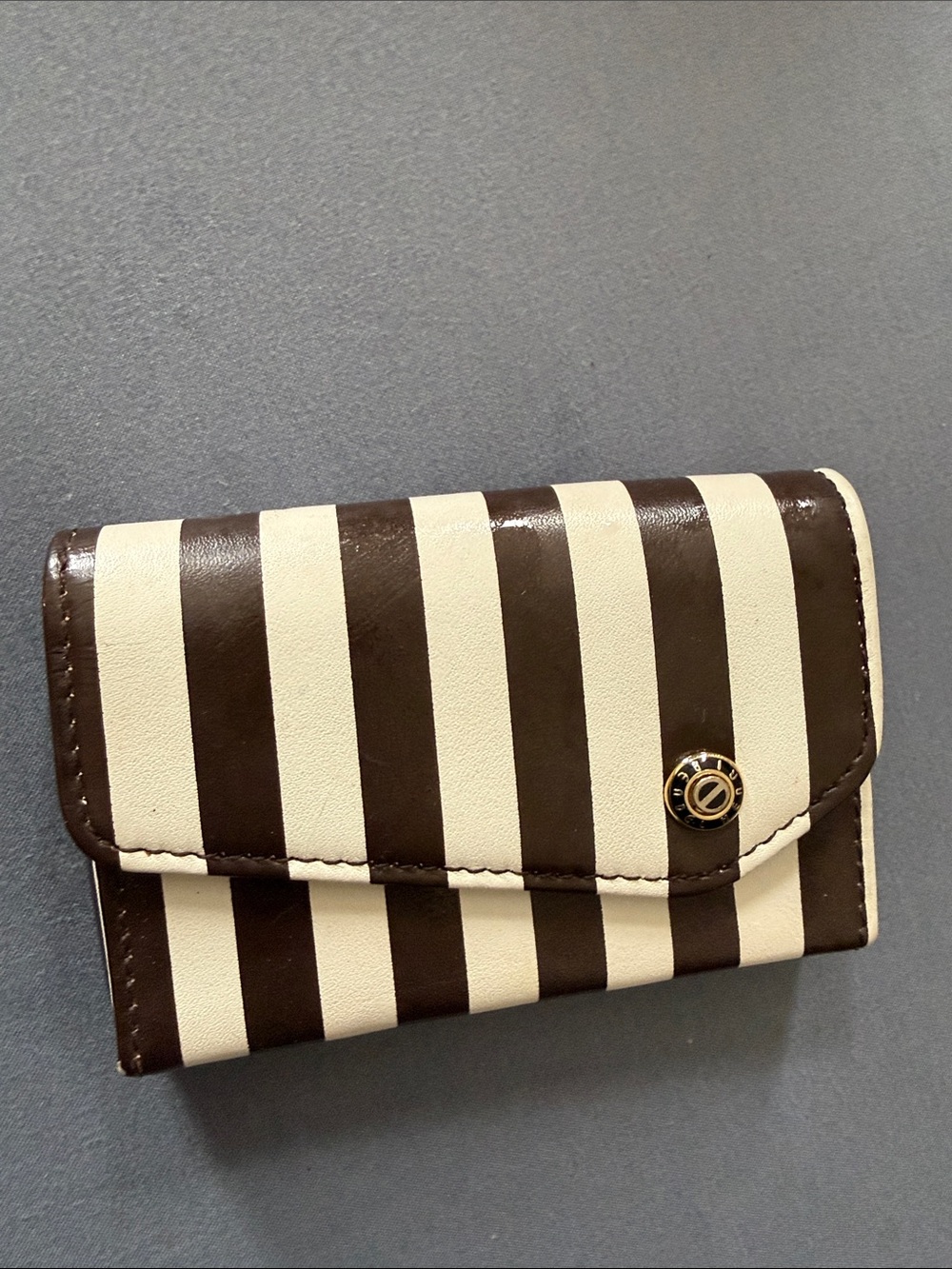 Henri Bendel Brown & Cream Striped Compact Wallet Card Holder